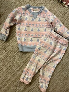 The Beaufort Bonnet Company Pink and Light Blue Fair Isle Kids Matching Set